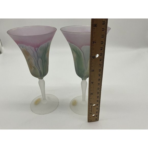 Nouveau Art Glass Hand Painted by RUEVEN Hard to Find Colorful Water Glasses - Picture 5 of 16